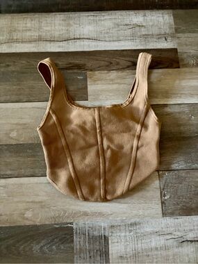 Babaton Tan Ribbed Corset Crop Tank